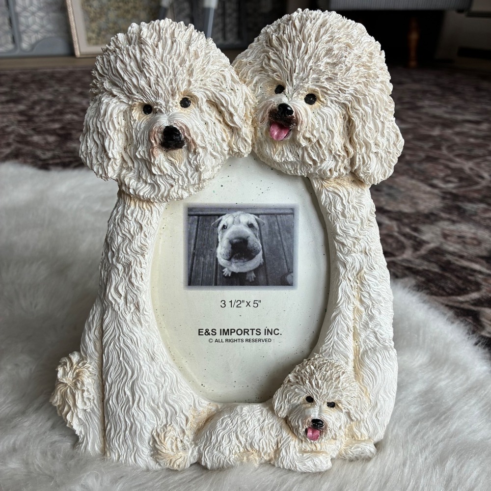 E&S Imports Bichon Frise Dog Family 3D Resin Picture Frame 3.5x5 White